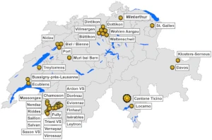 Schweizkarte mit Referenzen der Renewables-Now AG